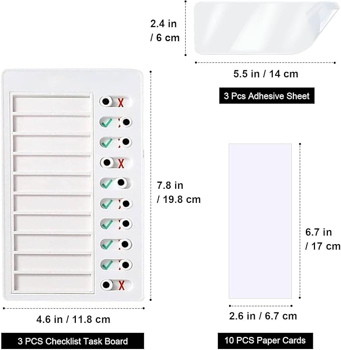 3 Pieces to Do List Checklist Boards, Plastic Memo Boards, Detachable Message Boards Checklist Slider, Schedule Planning Boards with 3 Acrylic Adhesive and 10 Cardstock for Check Items Accessories