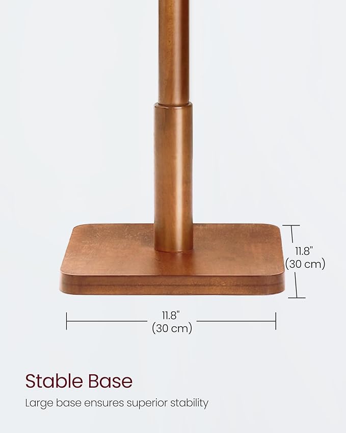 VASAGLE Solid Wood Coat Rack, Free Standing Hall Coat Tree with 8 Hooks, 3 Height Options, for Coats, Hats, Bags, Purses, for Entryway, Hallway, Rubberwood Hooks and Pole, Dark Walnut URCR010W01