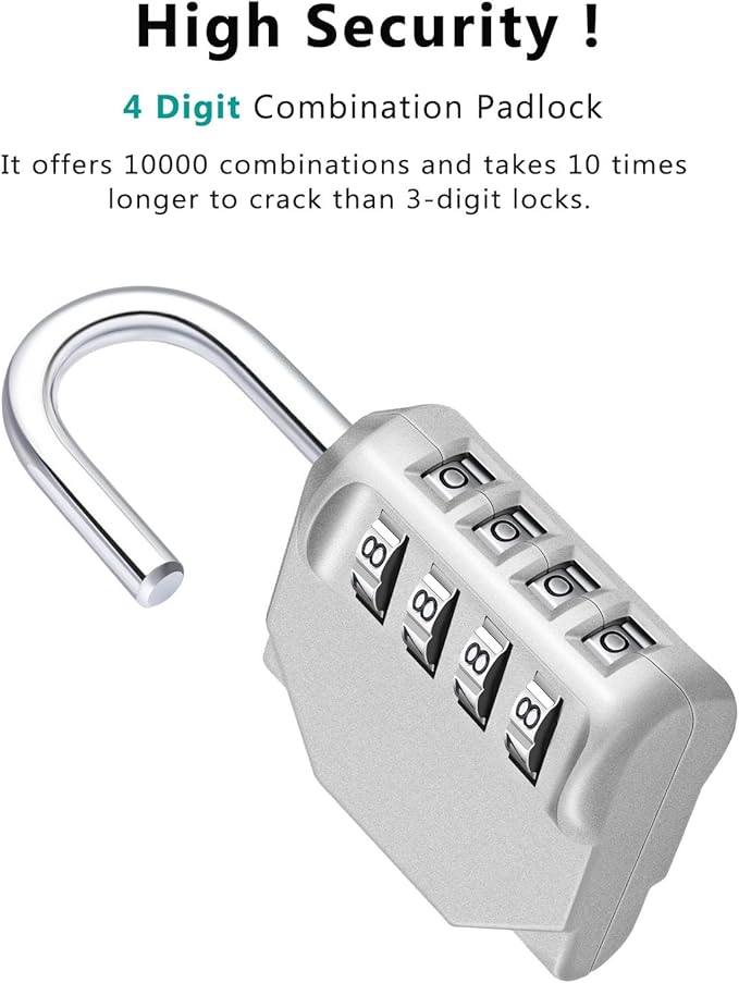 ZHEGE Combination Lock 2 Pack, 4 Digit Outdoor Padlock for School Gym Sports Locker, Fence, Toolbox, Case, Hasp Cabinet Storage (Silver, 2Pack)