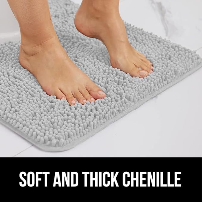 GORILLA GRIP Bath Rug Mat 30x20, Thick Soft Absorbent Chenille, Quick Dry Microfiber Mats, Rubber Backing Washable Shower Floor Rugs, US Designed Bathroom Bathmat Home Decor Accessories, Light Gray