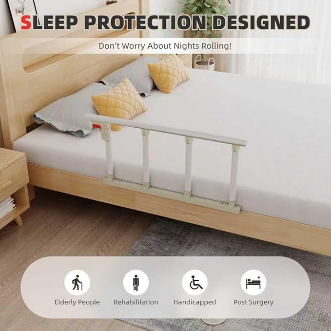 Bed Rails for Elderly Adults Safety, Folding Bedside Assist Rail Handle, Collapsible Bed Fence Preventing Falling for King, Queen, Full, Twin (with Crash Cushion)