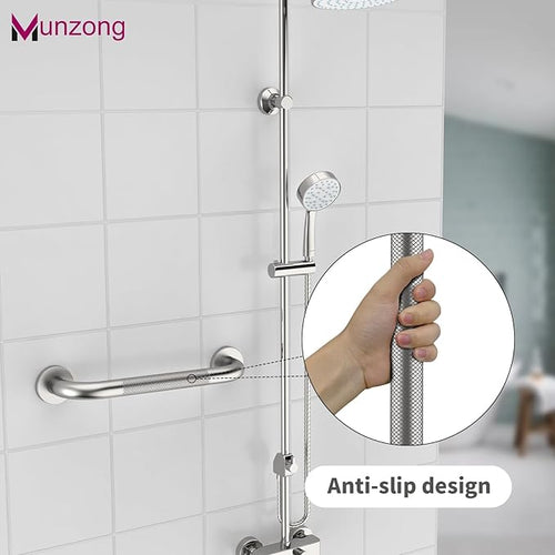 16 Inch Anti Slip Shower Grab Bar,Munzong 2 Pack Handicap Grab Bars,Brushed Nickel Knurled Bathroom Balance Bar,Safety Hand Rail Support Elderly Senior Bath Handle