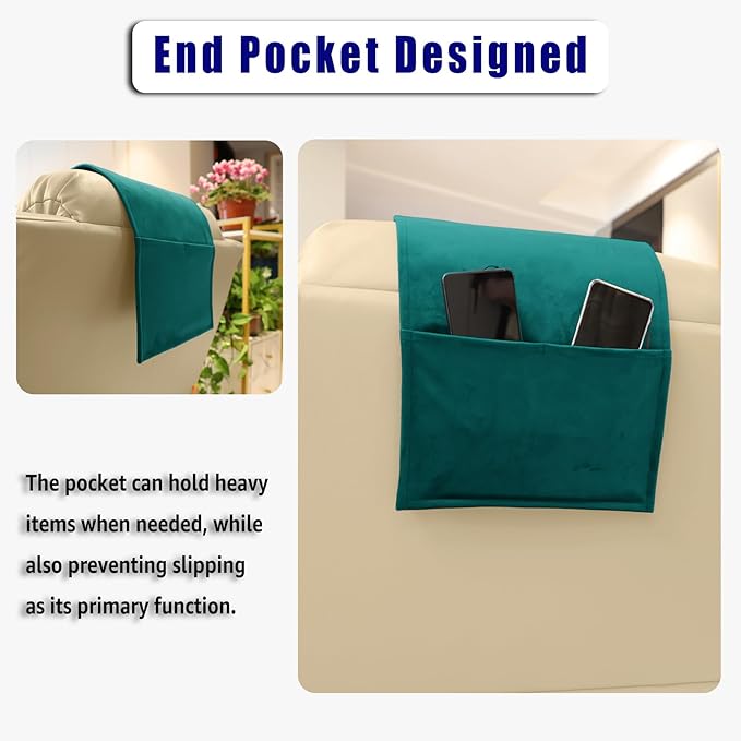 Velvet Recliner Head Pillow with Non-Slip Base - Adjustable Neck Support for Pain Relief in Home, Office and Travel (Teal)