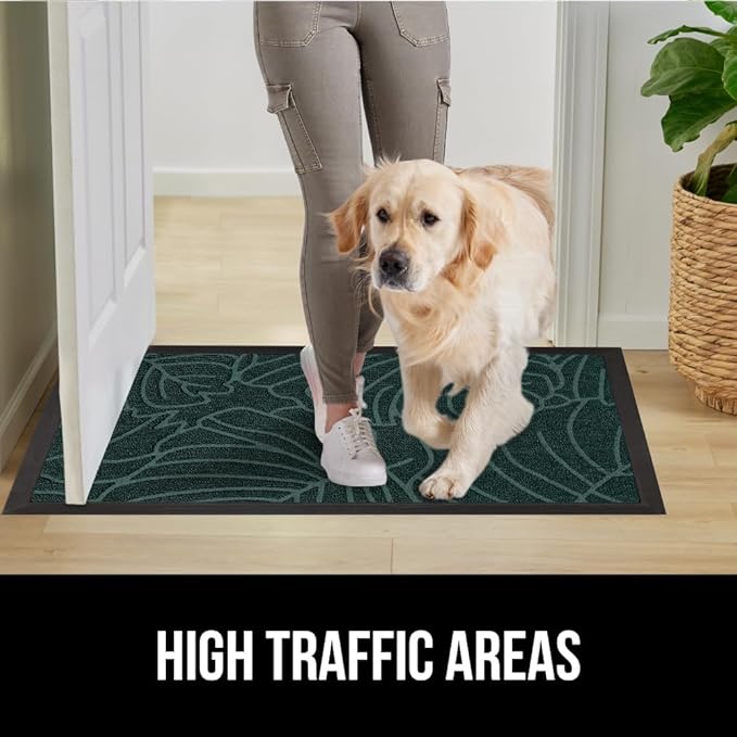 GORILLA GRIP 100% Waterproof All-Season WeatherMax Doormat US Designed Natural Rubber, Stain and Fade Resistant, Low Profile Indoor Outdoor Door Mats, Easy Clean Patio Mat, 17x29, Green Palm