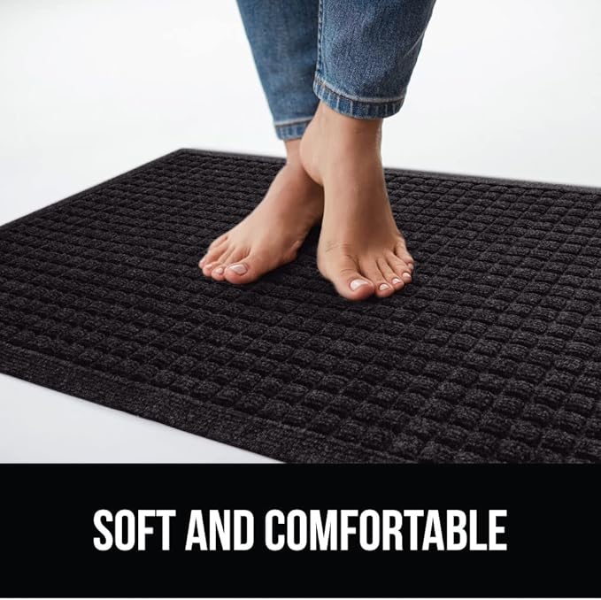GORILLA GRIP Front Door Mat, 47x35, Indoor Outdoor Ultra Absorbent HydroAbsorb Doormat, Absorbs Up to 6 Cups of Water, Stain and Fade Resistant, Rubber Backing Doormats, Captures Dirt, Black