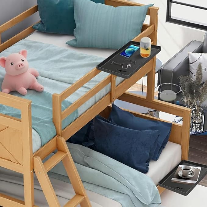Bedside Shelf for Dorm Room, Metal Bunk Bed Table Shelf with Cord Hole for Top Bunk, College Dorm Room Essentials, Clip on Nightstand Tray Organizer for Bunk Loft Dorm Bed (Black)