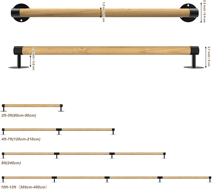 5FT Round Wooden Handrail for Indoor Staircase Handrail,Wall Mount Support Stair Railings, Non-Slip Safety Corridor,Lofts,Patio,Guardrail Wood Hand Railings for Elderly,Children,Disable People