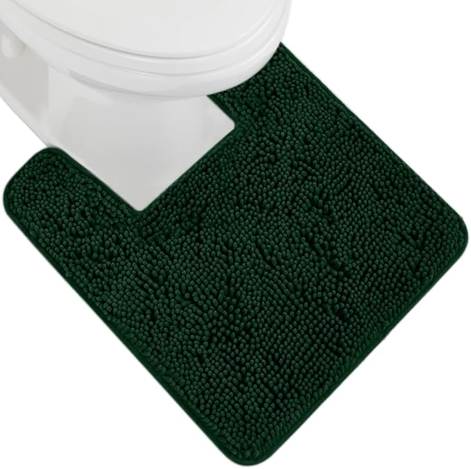 GORILLA GRIP Plush Absorbent Shaggy Chenille Bath Rug Mat for Square Toilet Base with Rubber Backing, Machine Washable Rugs, Soft Microfiber Contour Mats for Toilets, Bathroom Decor, Hunter