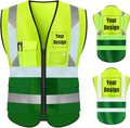 YOWESHOP High Visibility Safety Vest Custom Your Logo Protective Workwear 5 Pockets With Reflective Strips Outdoor Work Vest (S, Yellow Green Luminous)