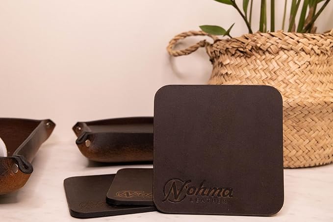 Valet Tray – Full-Grain Leather Catchall Organizer for Keys, Phone & Wallet – Rustic Nightstand & Desk Tray with Raised Sides – Handmade in USA (Vintage Brown, Small Square/Coaster Set)