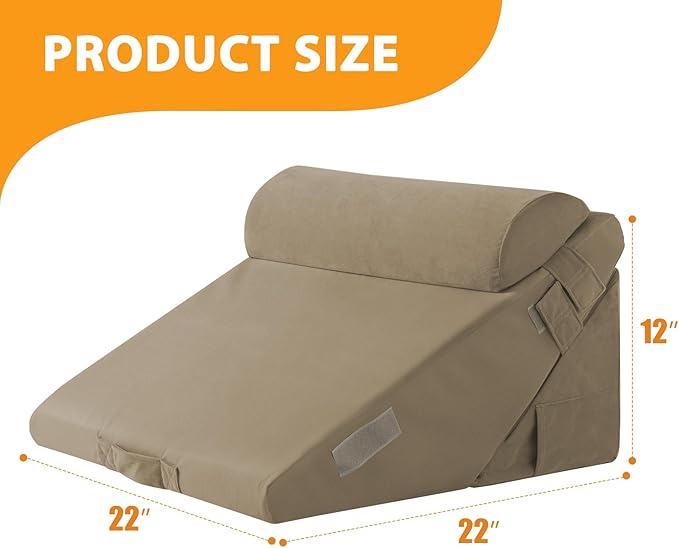 3PCS Wedge Pillow Set for After Surgery, Adjustable 9&12 Inch Bed Wedge Pillow for Sleeping, Incline Pillow Wedge for Headboard, Post Surgery, Acid Reflux, Neck&Back Support, Plush Brown