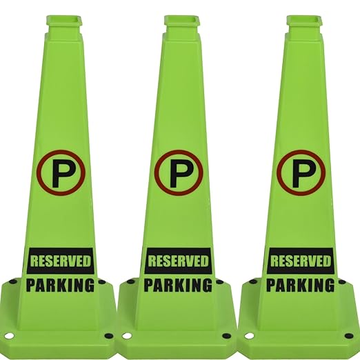 BESEA Reserved Parking Cone 3 Pack, 28" No Parking Sign Cone with Weighted Base, Green 4-Sided “ Reserved Parking” Warning Cone for Driveways Business Parking Lots Garages Indoor/Outdoor