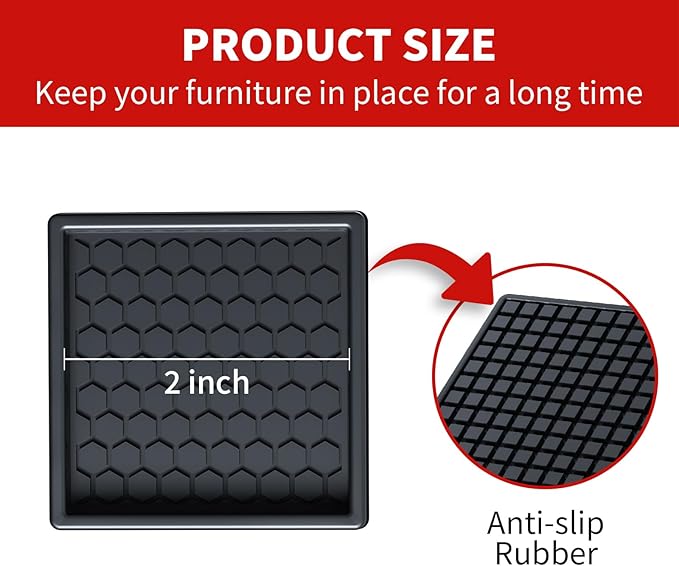 Ezprotekt Non Slip Furniture Pads, 16 Pcs 2" Anti Slip Rubber Caster Cups, Anti Skid Furniture Coasters for Hardwood Floors, No Slide Furniture Gripper, Furniture Stoppers to Prevent Sliding (Black)