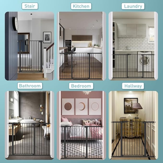 Fairy Baby 38" Extra Tall Pet Gate for Stairs, 29.5"-48.8" Extra Wide Long Dog Baby Gate Indoor for House, Safety Child Toddler Gate, Metal Auto Close Doggie Puppy Cat Gates Barrier for Doorway, Black