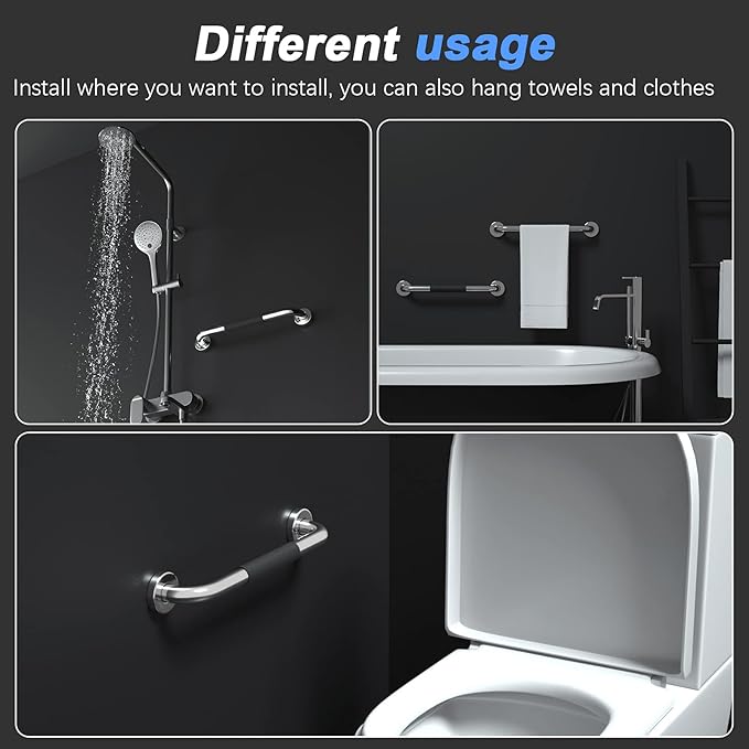 Anti-Slip Grab Bar Chrome 16 Inch - 1" Diameter, iMomwee 304 Stainless Steel Safety Grab Bars for Bathroom Toilet, Balance Support Handrail for Handicap Elderly Senior, Wall Mount Shower Assist Handle