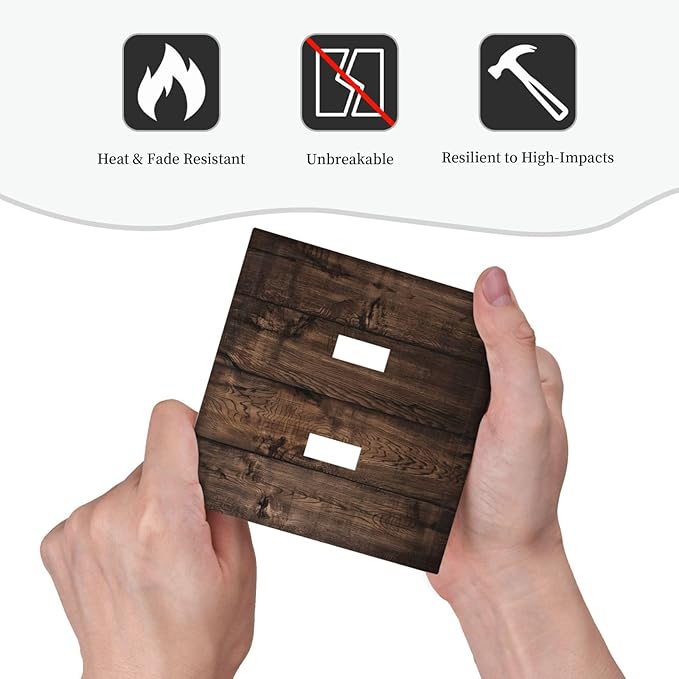Rustic Brown Wood Plank Vintage Wooden Texture Print Decorative Switch Plates 2 Gang Double Toggle Outlet Light Switch Cover Wall Plate Electrical Faceplate for Farmhouse Home Decor
