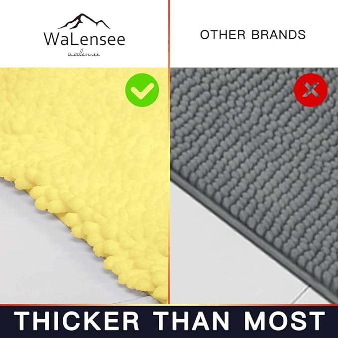 Walensee Bathroom Contour Rug Non Slip Toilet U Shaped Bath Mat (20x24, Yellow) Water Absorbent Super Soft Shaggy Chenille Machine Washable Dry Extra Thick Perfect Absorbant Best Plush Carpet