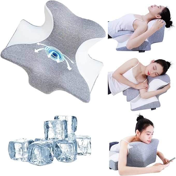 Bed Rest Reading Pillow，Chin and Back Support Pillow，Headboard Wedge Pillow，Ergonomic Memory FoamLying, Reclining, and Prone Sleepers，Sitting up Pillow，Relieve Neck/arm Pain- Grey