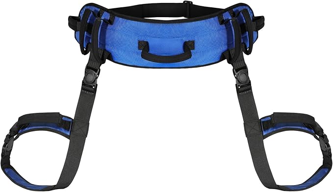 Rhino Valley Gait Belt with Leg Straps, Transfer Belts with 7 Handles, Gate Belts Medical for Elderly, Lifting Belt for Bariatric, Handicap, Physical Therapy Equipment, Blue & Black