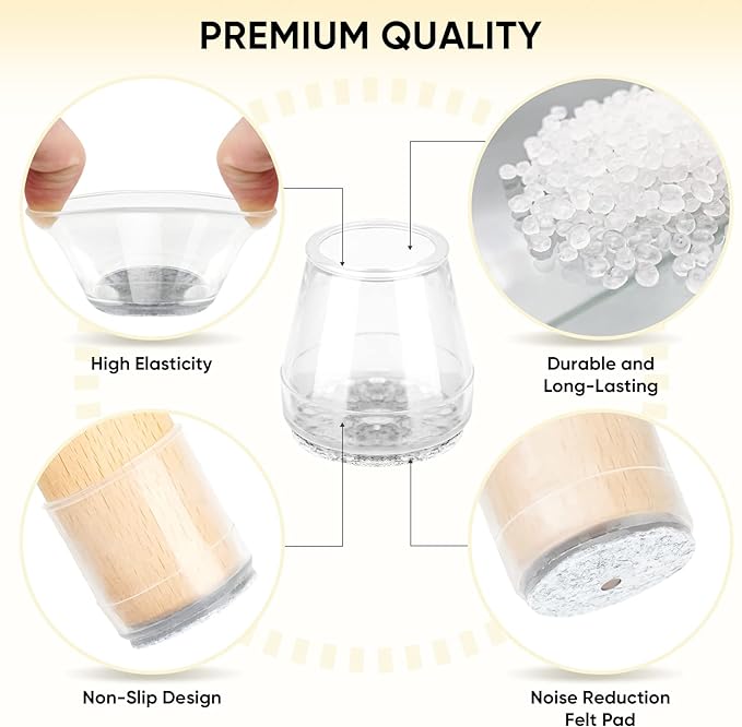 BALEINE 32 Pack Silicone Chair Leg Floor Protectors, Stool Leg Protectors Cap, Non-Slip Chair Leg Caps for Hardwood Floors (Clear & Small, 32 Pack)