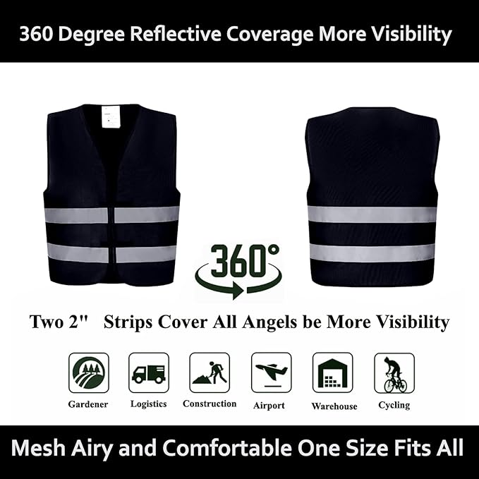 Black Safety Vests 20 Pack - Reflective High Visibility Construction ANSI Class 2 Work Vests for Men,Woman,Hi Vis Mesh and Neon Silver Strip