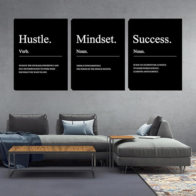 Unbruvo 3 Pieces Motivational Wall Decor-Inspirational Hustle Canvas Wall Art, Positive Affirmation Wall Decor for Living Room Bedroom Classroom Office(60" Wx28 H)