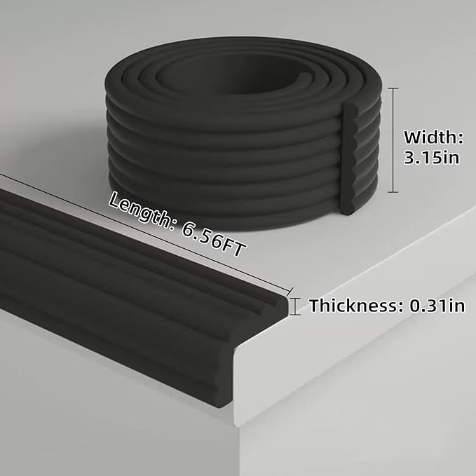 Baby Corner Guards 6.56FT - Ultra Soft Sponge Edge & Corner Protectors,Desk Edge Cushion,for Furniture, Table, Fireplace - Safety Bumper with Strong Adhesive Tape, Black,3.15 Inch Wide