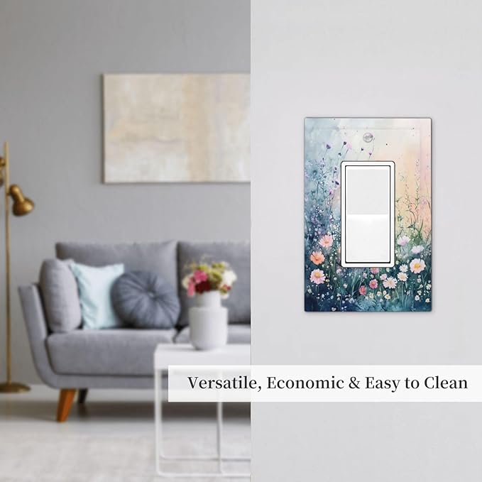 Decorative Outlet Covers Pink Floral Wildflower Green Plants 1 Gang Rocker Light Switch Cover Plate Single Gfci Light Switch Covers Wall Plate for Bathroom Decor