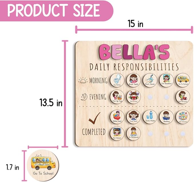 Wooden Chore Chart for Kids Visual Schedule, Routine Chart for Kids, Morning Bedtime Routine Chart for Toddlers Ages 2-4, Daily Kids Schedule Board for Home (16)