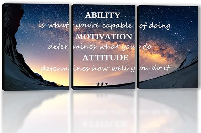 Unbruvo Motivational Inspirational Canvas Wall Art, 3 Pieces Positive Quotes Office Decor, Ability Motivation Attitude Artwork for Living Room Bedroom Workplace(36" Wx16 H)