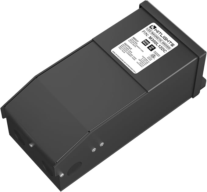 HitLights 300 Watt Dimmable Driver, Magnetic LED Driver- 110V AC-12V DC Transformer, Compatible with Leviton for LED Strip Lights, Constant Voltage LED Products, Made in The USA