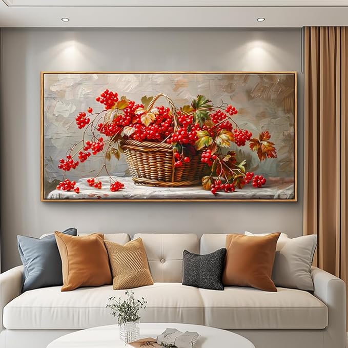 PHAOHUAXM Canvas Wall Decoration For Living Room Restaurant Wall Art For Office Bedroom Abstract Red Fruit Wall Decor Wooden Frame Printing Picture Artworks Mural Modern Home Decoration 20"X40"