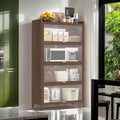 57'' Tall Metal Storage Cabinet with 4 Flip Doors, Freestanding Steel Organizer with Ample Storage Space for Bedroom Living Room Kitchen Office Entryway, Storage Organizer Walnut Finish