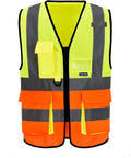 A-SAFETY yellow orange High Visibility Construction Safety Vest with Pockets zipper, Orange&Yellow Color Mixed, XXXL