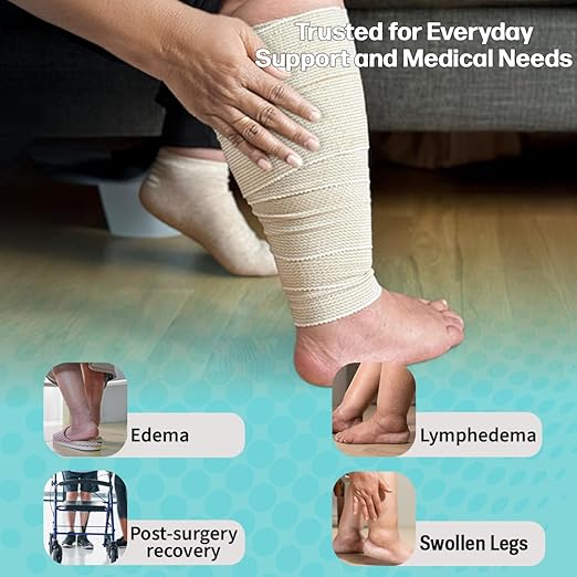 Beltwell® Wide Compression Bandages With Velcro (4 Pack) Elastic Compression Wrap for Legs, Arms & Knees with Dual-Closure Design for Even Compression, Swelling Relief, Sports Support & Injury Recovery