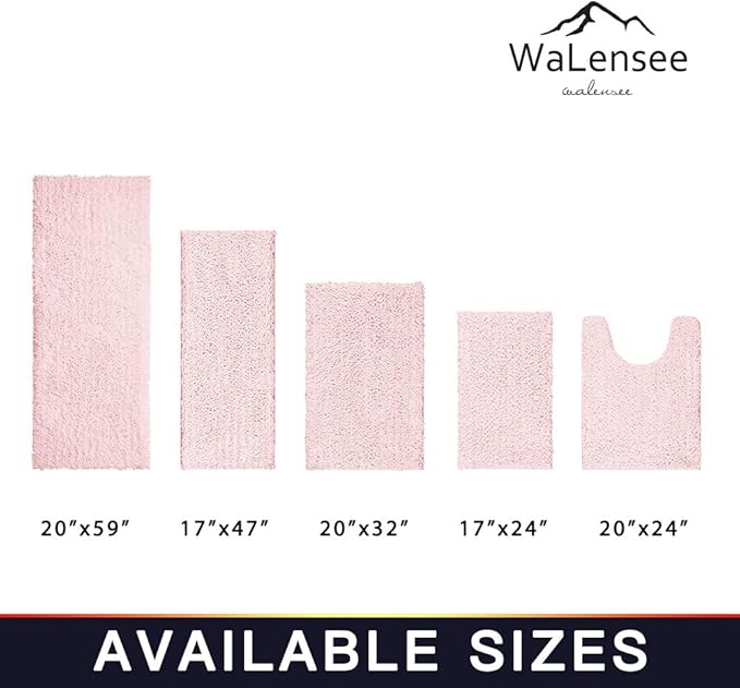 Walensee Bathroom Rug Non Slip Bath Mat (24x17 Inch Blush) Water Absorbent Super Soft Shaggy Chenille Machine Washable Dry Extra Thick Perfect Absorbant Best Small Plush Carpet for Shower Floor