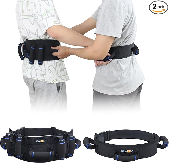 Gait Belt with Handles, Transfer Belt for Elderly, Patient Gait Belts, Transfer Belt Assist, Gait Belts for Seniors, Upgraded Using Rubber Handles (Black)