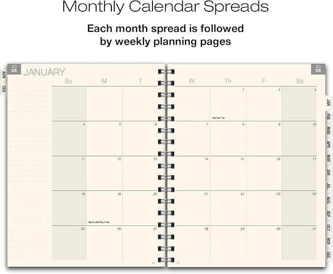 ESSENTIAL 2026 Monthly & Weekly Planner with Tabs, 7"x9": 14 Months (November 2025 - December 2026), Professional, Simple, Easy-to-Use Design and Frosted Poly Cover for Extra Protection (Frosted)