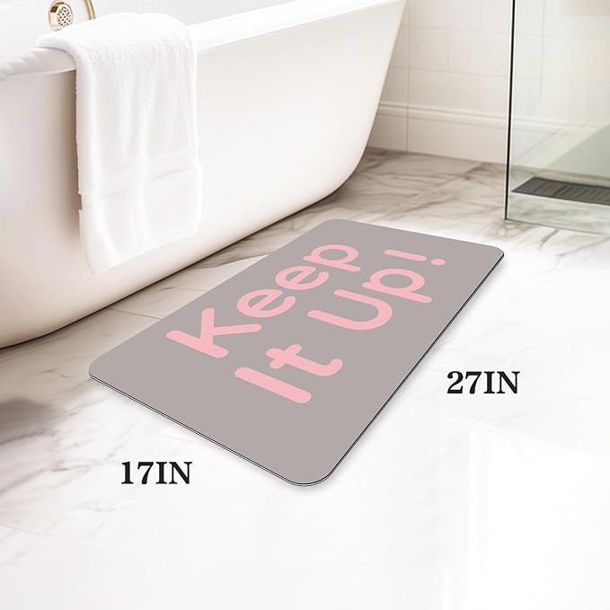 Bath Mat, Bathroom Mat Rugs Super Absorbent Shower Mats Non Slip Quick Dry Thin Rubber Mats for Bathroom Floor Fit Under Door, Shower Rug for Bathtub, Shower, Beige