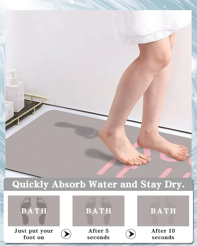 Bath Mat, Bathroom Mat Rugs Super Absorbent Shower Mats Non Slip Quick Dry Thin Rubber Mats for Bathroom Floor Fit Under Door, Shower Rug for Bathtub, Shower, Beige