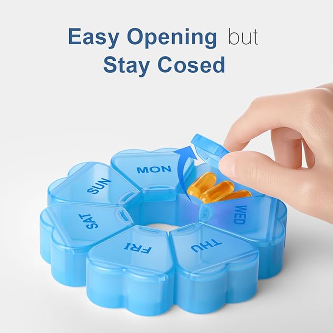 Large Weekly Pill Organizer, Pill Box 7 Day, KAPENS Daily Vitamin Case Large Capacity Compartments, Pill Containers for Fish Oil Medicine Supplements, Blue