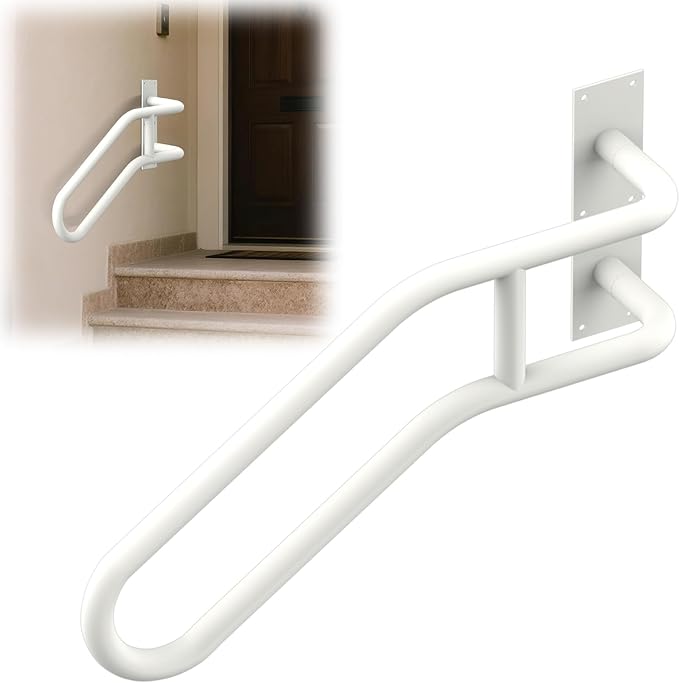 Right Side Wall Mounted handrail, Garge Door Stair Railing for 1-3 Steps(Polished White, Right Side, 230LBs Loading)
