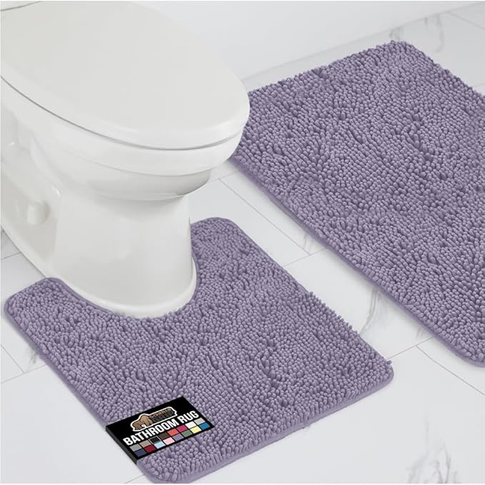 GORILLA GRIP Bathroom Rug Sets, Soft Chenille 2 Piece Area Rugs Set, Toilet Base Mat and 30x20 Carpet, Absorbent Microfiber Washable Mats Dry Quickly, Home Décor and Bath Room Accessories, Lt Purple