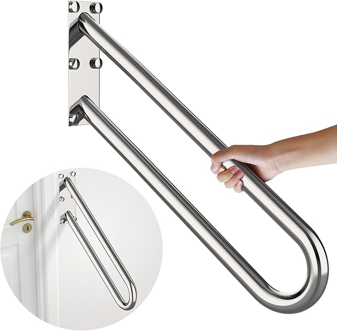 20 inch Stainless Steel Handrail for 1-3 Steps- 1.25" Tube, ZUEXT U Shaped Chrome Safety Grab Bar for Stairs, Wall Mounted Hand Railing for Outdoor Garage Interior Exterior Stairway