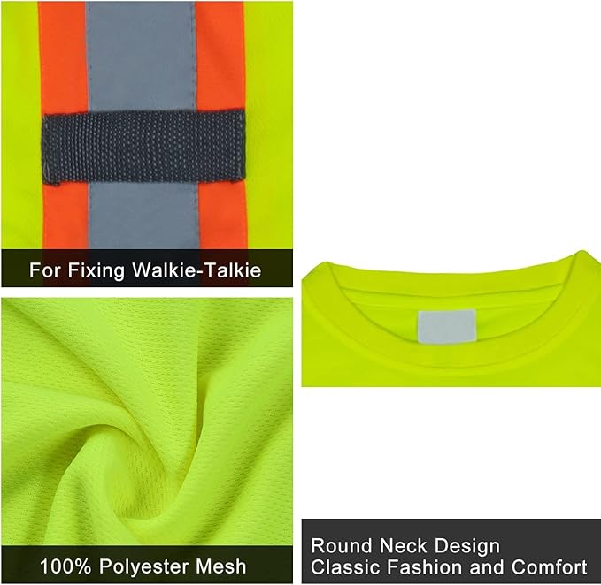 FONIRRA Hi Vis Shirts for Men Reflective ANSI Class 2 Safety Long Sleeve High Visibility Work Construction T Shirts Yellow