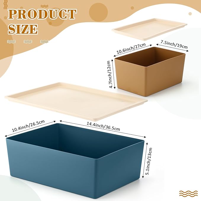 Menkxi 6 Pcs Large and Small Plastic Storage Bins with Lids 14.4 x 10.4 x 5.1 Inch Stackable Storage Containers Decorative Cubby Organizer for Clothes Shelves Garage Closet Office (Neutral color)