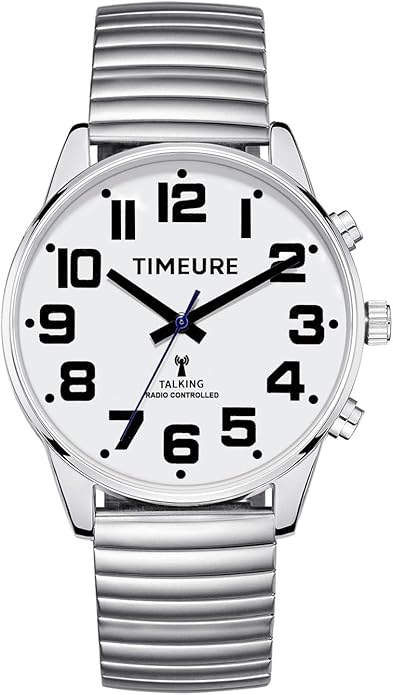 Men's Atomic Talking Watch, Talking Time/Date/Day, Alarm Setting, Automatically Calibrates, for Visually Impaired and Elderly, 2309M(Silver)