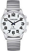 Men's Atomic Talking Watch, Talking Time/Date/Day, Alarm Setting, Automatically Calibrates, for Visually Impaired and Elderly, 2309M(Silver)