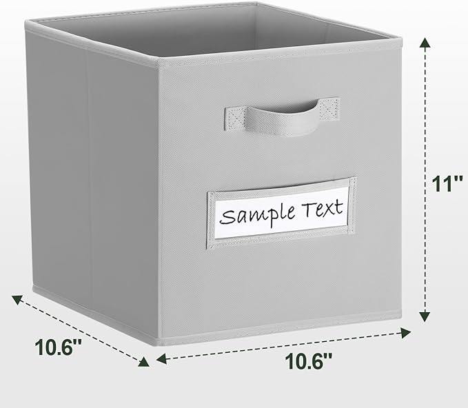 artsdi Fabric storage cubes (8 Pack) 11 Inch Cube Storage Bin, cube organizer bins with 8 Labels Window Cards & a Pen, Foldable cube organizer bins and Storage Box, Light Grey
