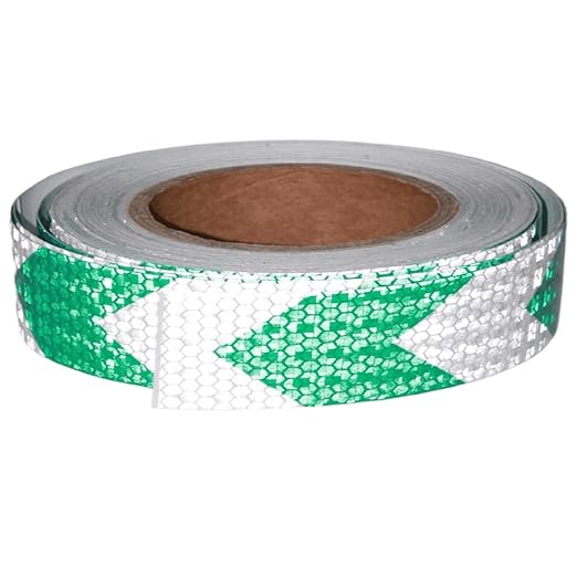 Green and White Reflective Tape Outdoor Waterproof 1 inch X 66 feet, High Visibility Hazard Conspicuity Industrial Marking Tape